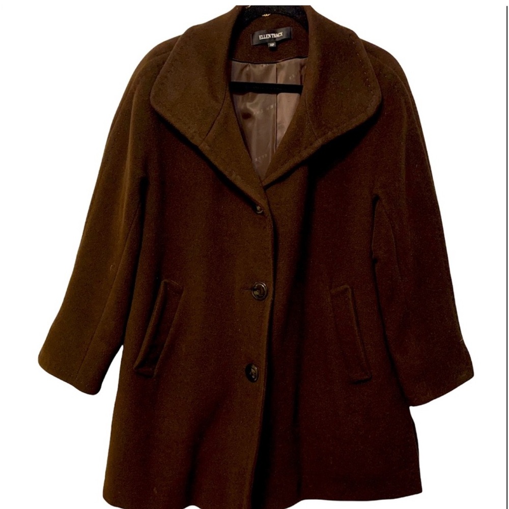 Ellen Tracy Wool and Angora Car Coat Coat Jacket Size 14P  High Collar
